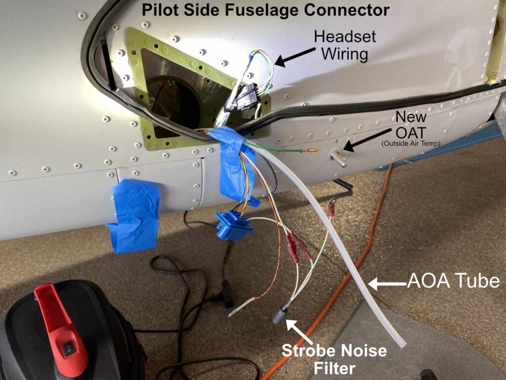 RV-12 new fuselage connector showing wiring and angle of attack